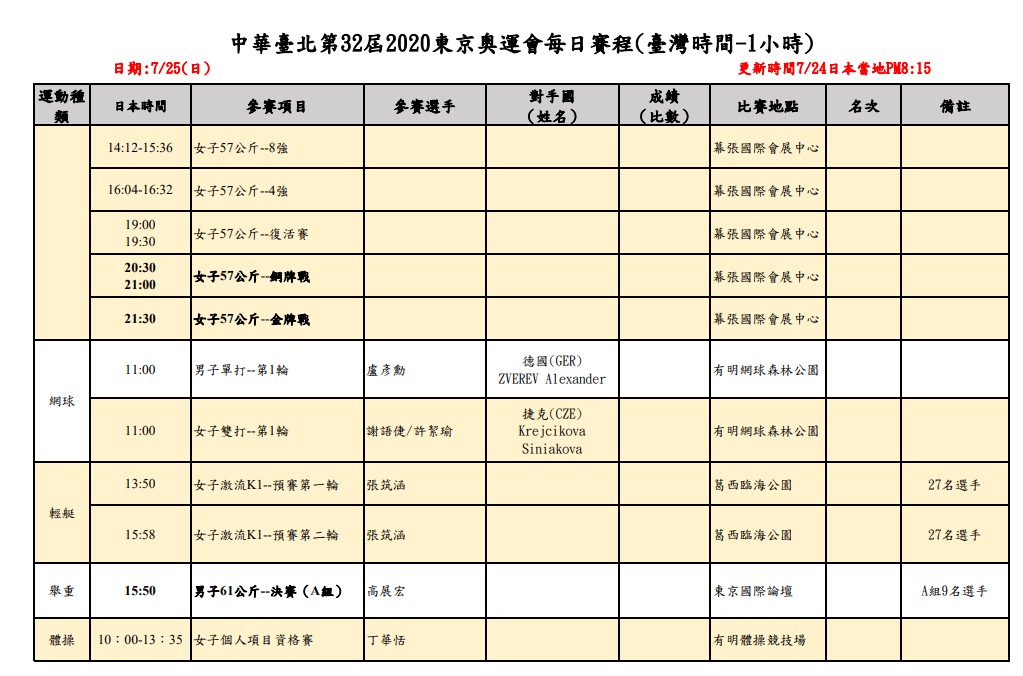 奧運賽程