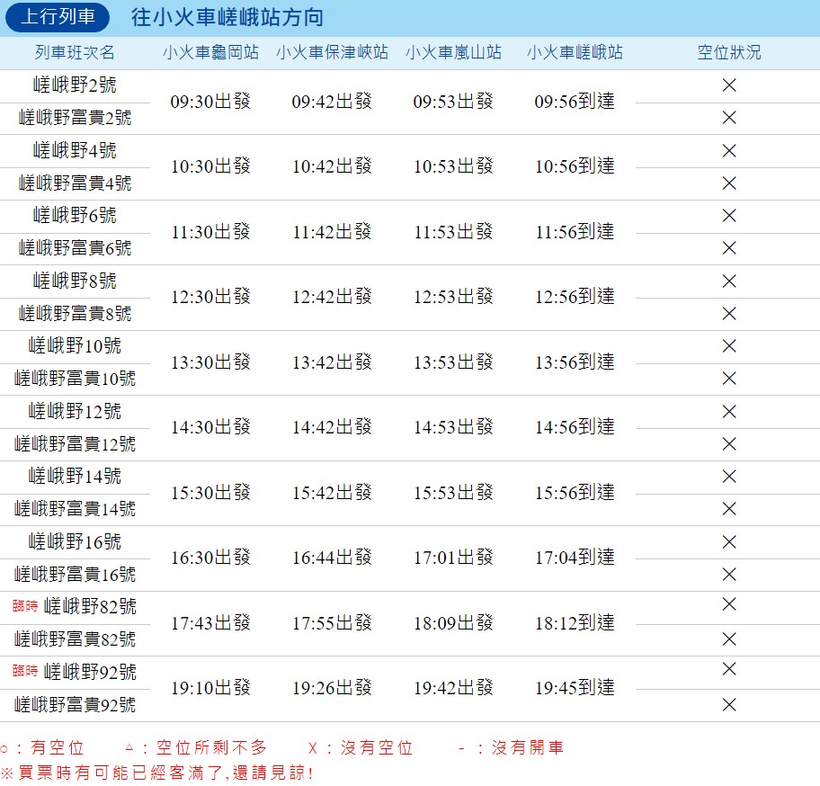 嵐山小火車時間