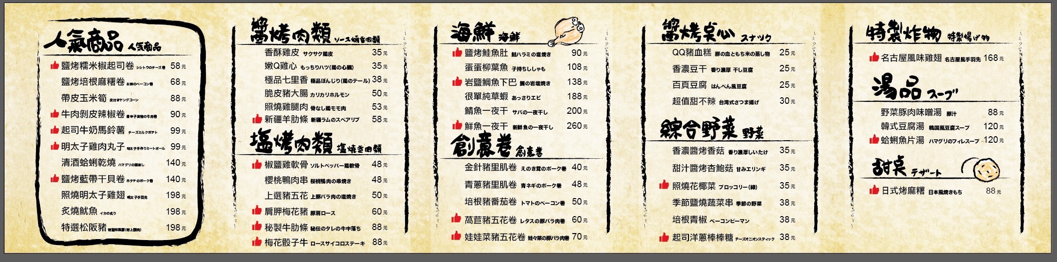 中原夜市燒烤最新菜單